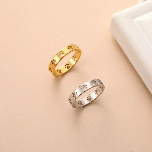 MIRAIE – Eleganter verstellbarer Pfotenabdruck-Ring in glänzender Goldoptik aus hochwertigem Edelstahl