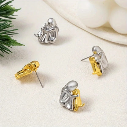 NURI – Elegante bicolor Bicolor-Umarmungs-Ohrstecker aus Silber & Gold für stilvollen Look